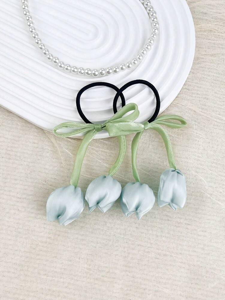 Tulip Flower Scrunchies Set, 2pcs High-End Elastic Hair Ties For Women