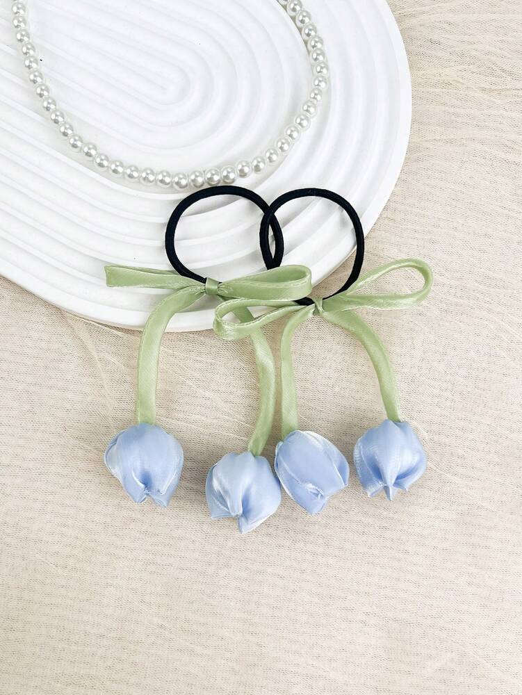Tulip Flower Scrunchies Set, 2pcs High-End Elastic Hair Ties For Women