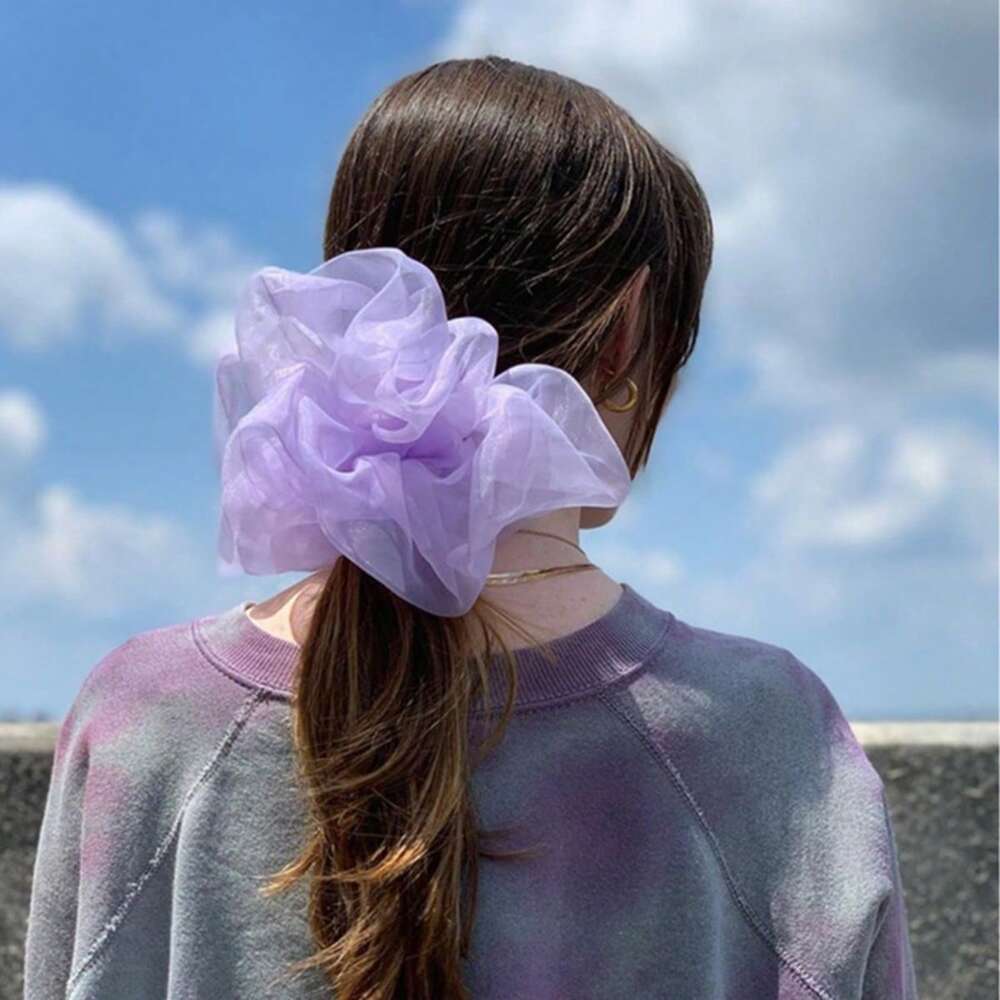 Oversized Organza Hair Scrunchie, Colorful Net Yarn Hair Coil For Women