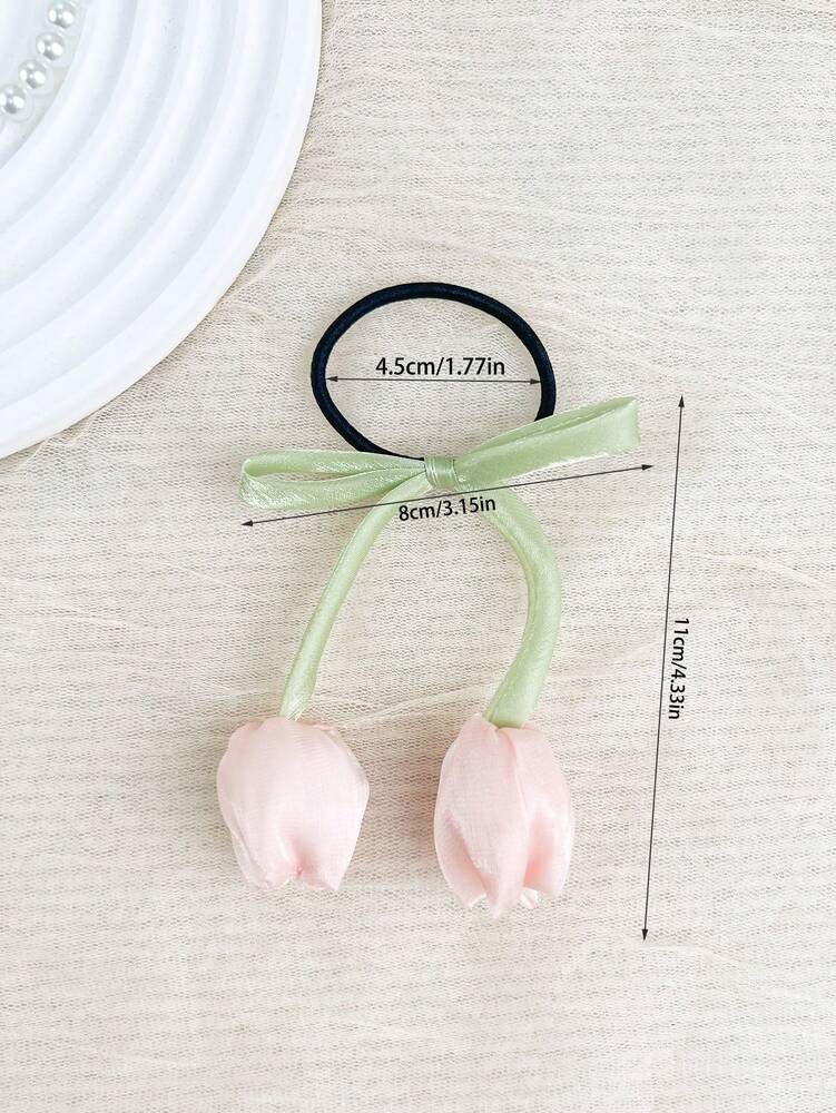 Tulip Flower Scrunchies Set, 2pcs High-End Elastic Hair Ties For Women