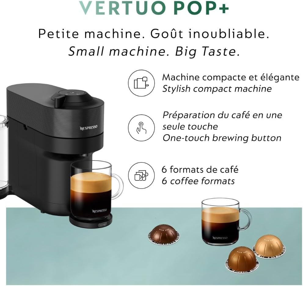 Nespresso Vertuo Pop+ Single-serve coffee and espresso machine by De'Longhi, licorice black