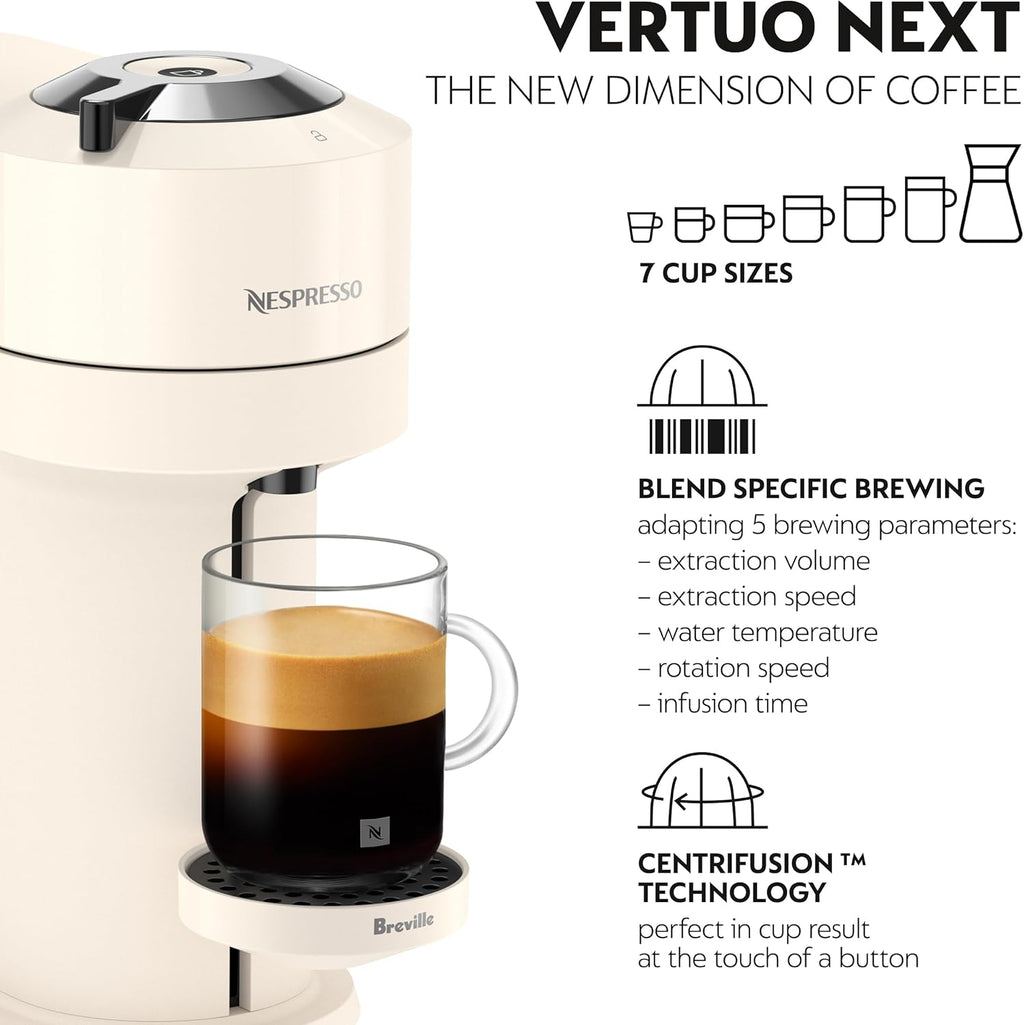 Nespresso Vertuo Next Single Serve Coffee and Espresso Machine by Breville, White and Chrome