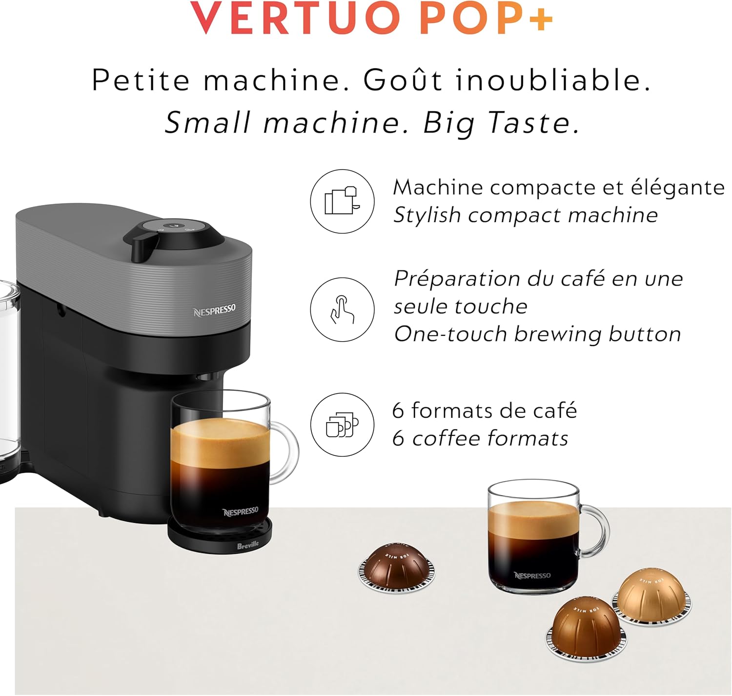 Nespresso Breville Vertuo Pop+ Coffee and Espresso Machine Dark Grey
