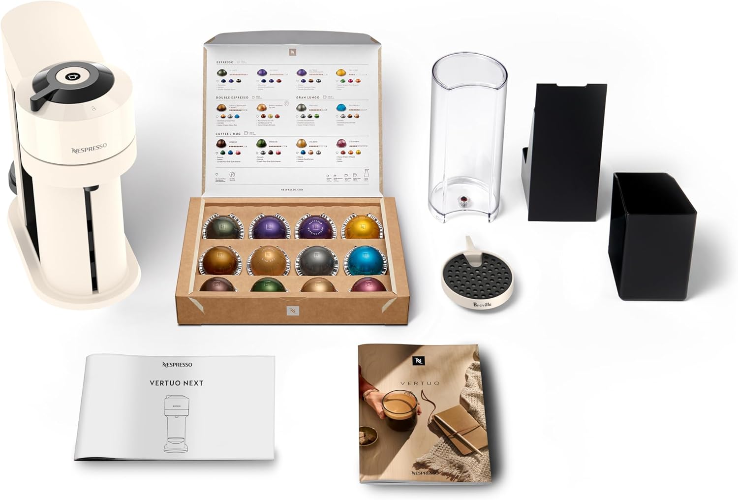 Nespresso Vertuo Next Single Serve Coffee and Espresso Machine by Breville, White and Chrome