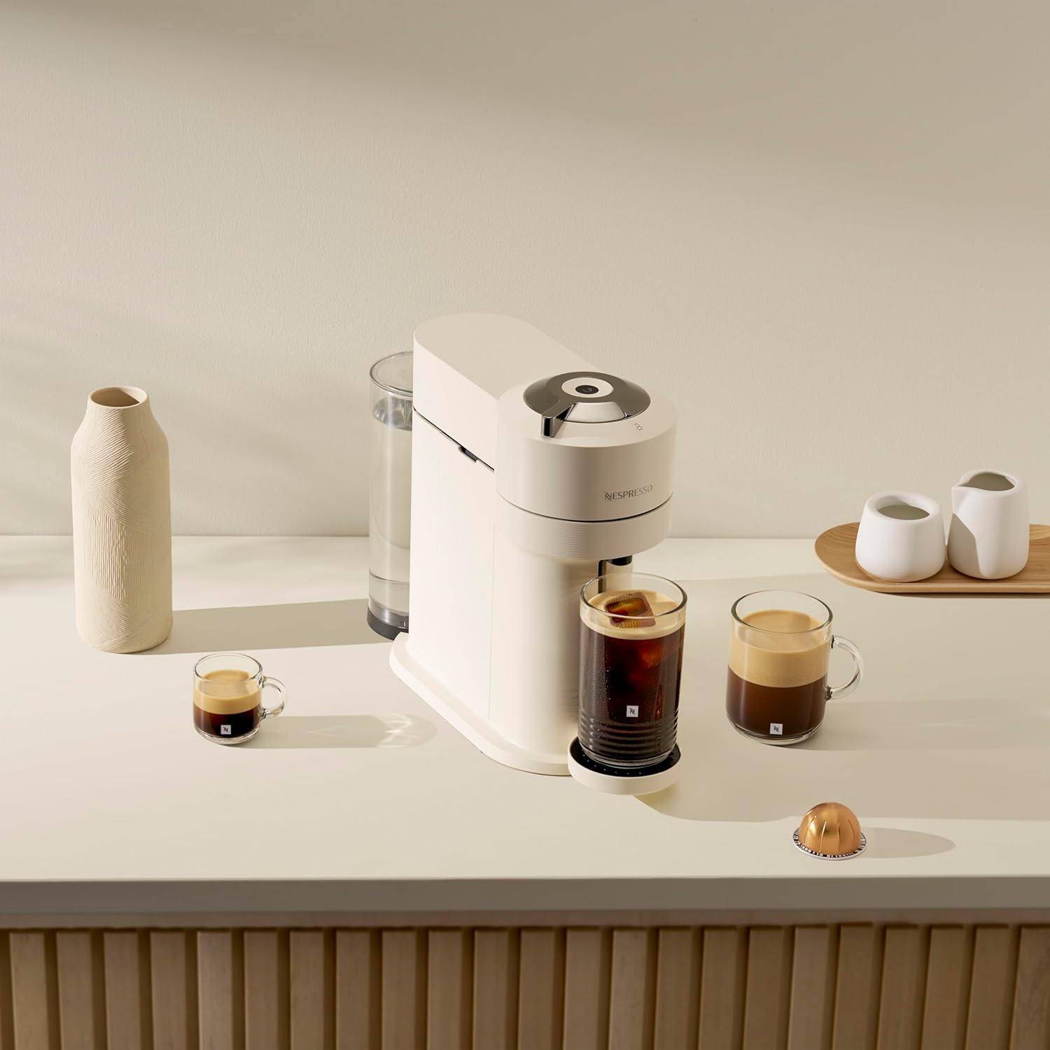 Nespresso Vertuo Next Single Serve Coffee and Espresso Machine by Breville, White and Chrome